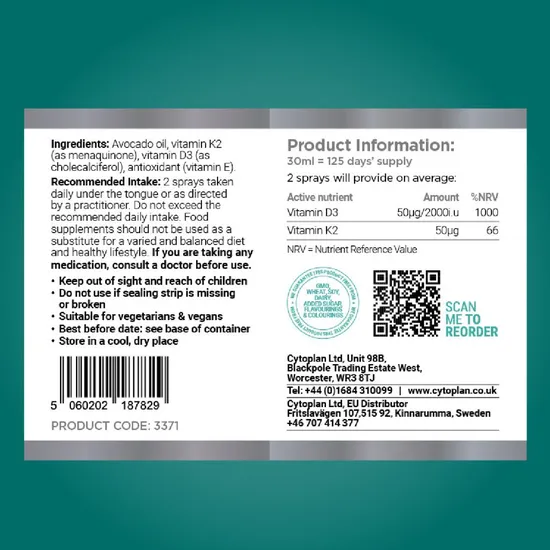 Cytoplan Vitamin D3 + K2 Spray 30ml