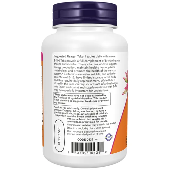NOW Foods Vitamin B-100 Sustained Release 100 Tablets