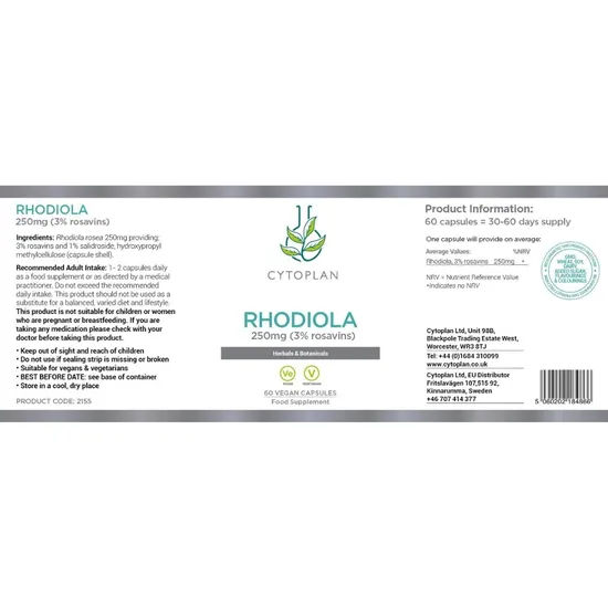 Cytoplan Rhodiola 250mg Capsules 60 Capsules