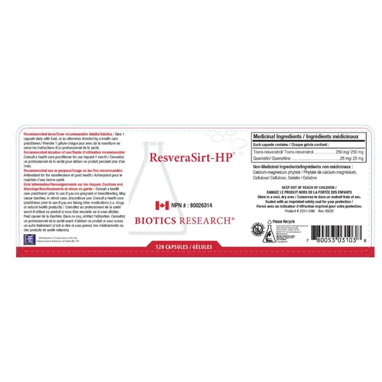 Biotics Research ResveraSirt-HP 120 Capsules