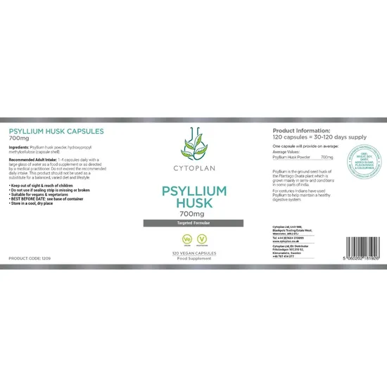 Cytoplan Psyllium Husk 700mg Capsules 120 Capsules