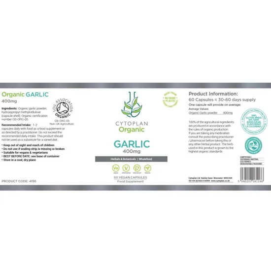 Cytoplan Organic Whole Garlic Powder Capsules 400mg x 60