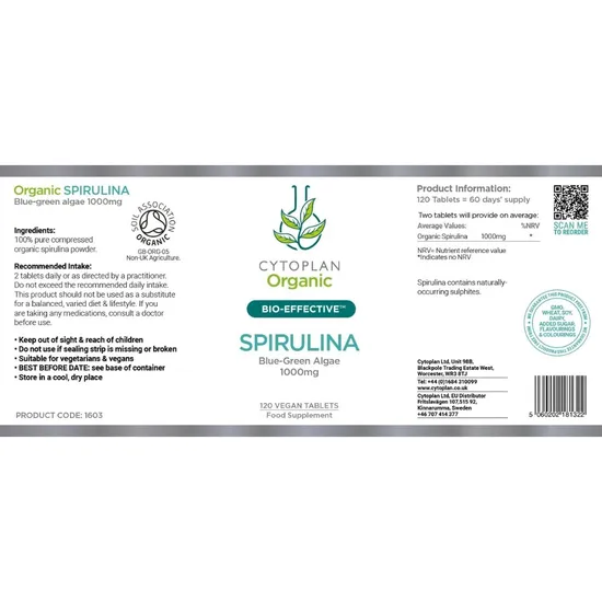 Cytoplan Organic Spirulina 500mg Tablets 120 Tablets