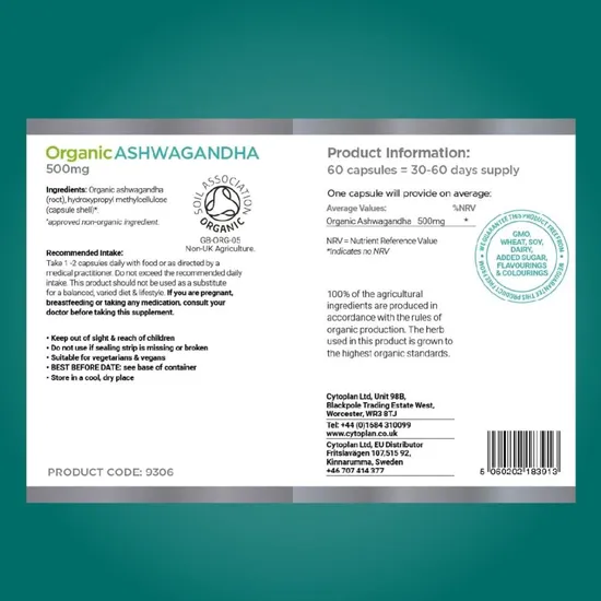 Cytoplan Organic Ashwagandha Capsules 60 Capsules