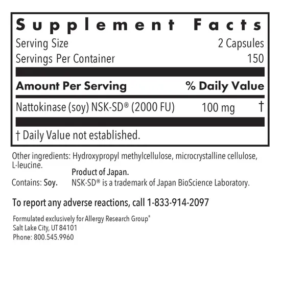 Allergy Research Group Nattokinase NSK-SD 50mg 90 Capsules