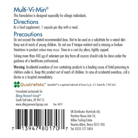 Allergy Research Group Multi-Vi-Min Capsules 150 Capsules