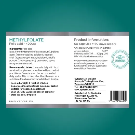Cytoplan Methylfolate Capsules 400ug - 60 Capsules