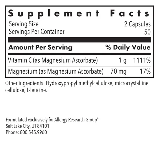 Allergy Research Group Magnesium Ascorbate Vitamin C Capsules 100 Capsules