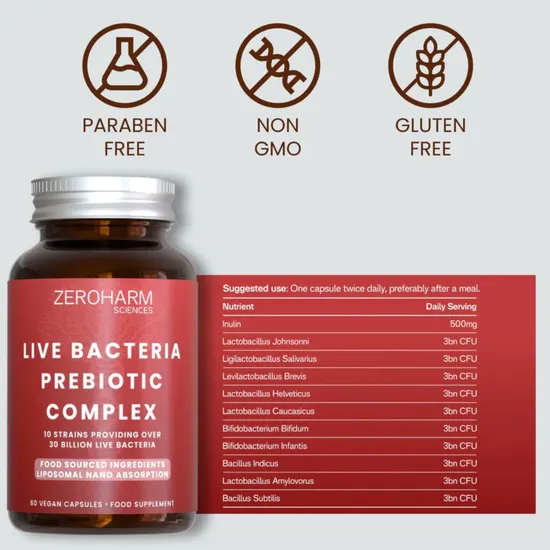 ZeroHarm Liposomal Live Bacteria Prebiotic Complex Capsules 60 Capsules