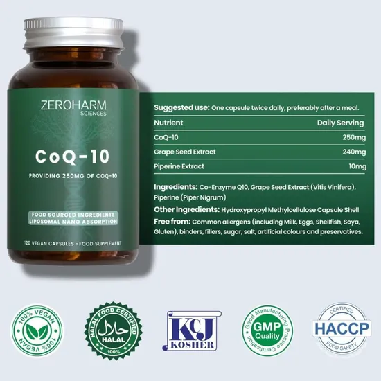ZeroHarm Liposomal CoQ-10 250mg Capsules 120 Capsules