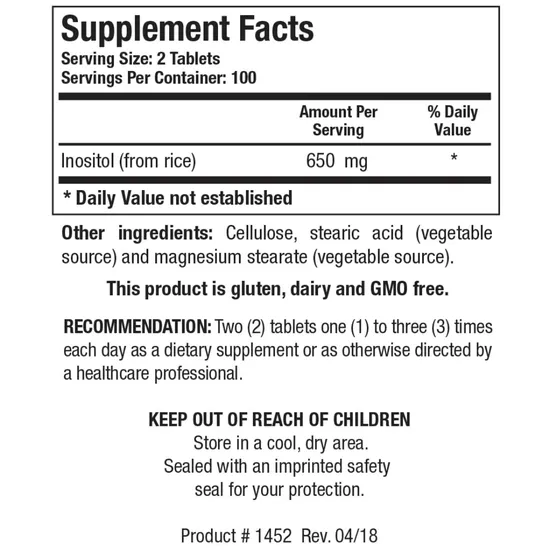 Biotics Research Inositol From Rice Tablets 200 Tablets