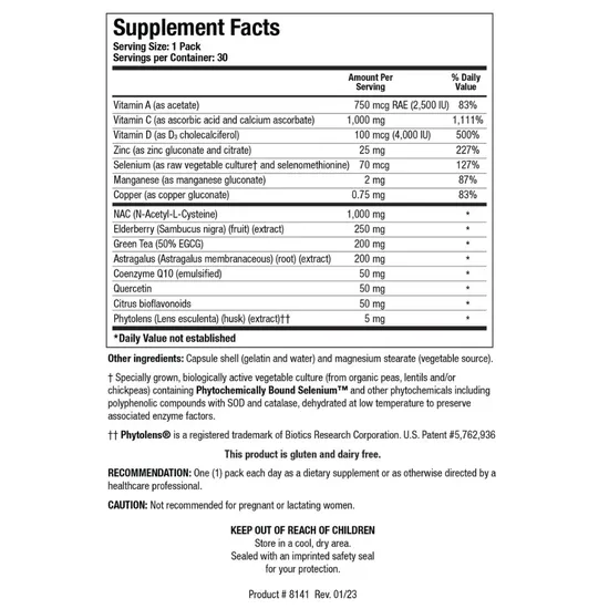 Biotics Research Immune Support Packs 30 Packs