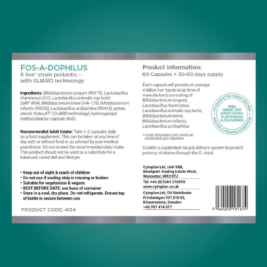 Cytoplan FOS-a-dophilus With GUARD Capsules 60 Capsules