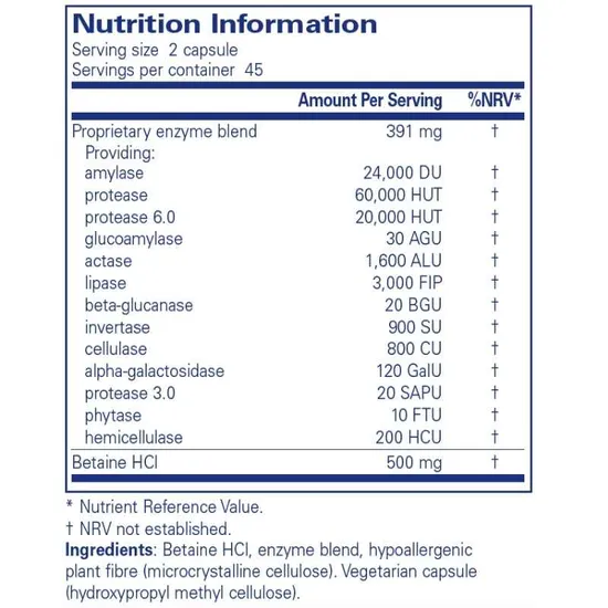 Pure Encapsulations Digestive Enzymes Ultra With Betaine HCl Capsules 30 Capsules