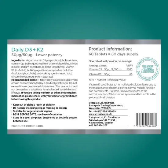 Cytoplan Daily D3 + K2 50ug/50ug Tablets 60 Tablets