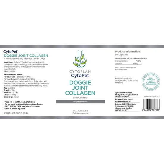 Cytoplan CytoPet Doggie Joint Collagen Capsules 60 Capsules