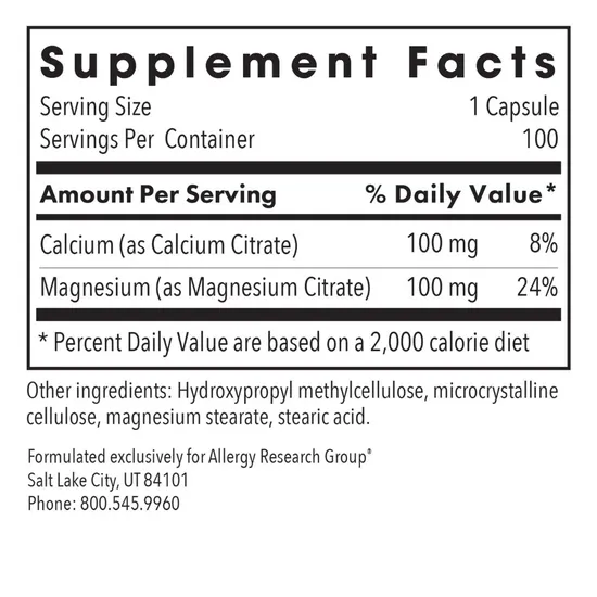 Allergy Research Group Calcium Magnesium Citrate Capsules 100 Capsules