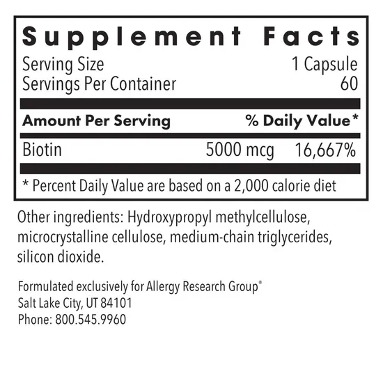 Allergy Research Group Biotin Capsules 5000 Capsules