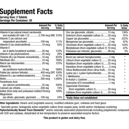 Biotics Research Bio-Multi-Plus Iron Free Tablets 90 Tablets