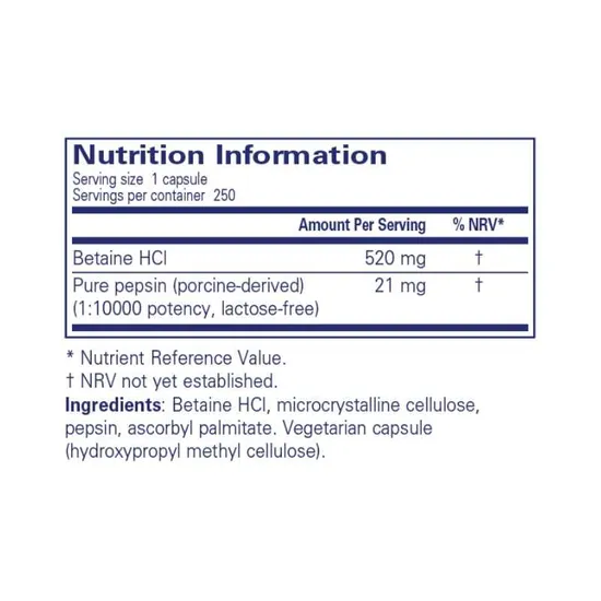 Pure Encapsulations Betaine HCl Pepsin Capsules 250 Capsules