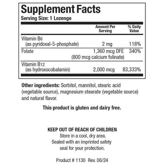 Biotics Research B12-2000 +B6/Folate Lozenges 60 Lozenges