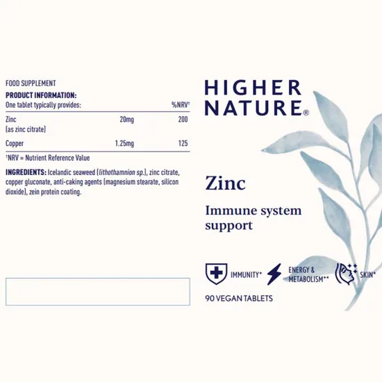 Higher Nature Zinc Vegan Tablets 90 Tablets