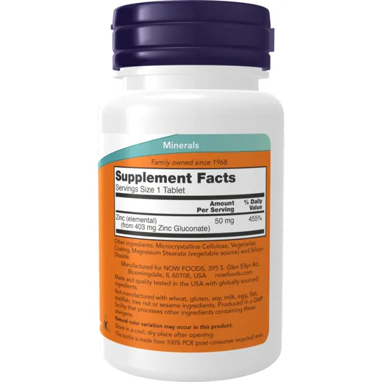 NOW Foods Zinc 50mg Tablets 250 Tablets