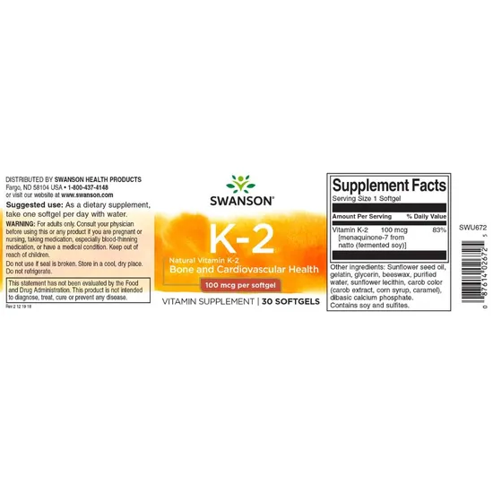 Swanson Vitamin K2 Natural 50mcg | 30 Soft Gels