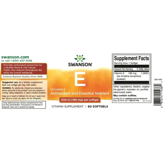 Swanson Vitamin E 400iu Softgels 60