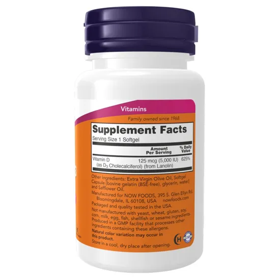 NOW Foods Vitamin D3 5000iu Softgels 30