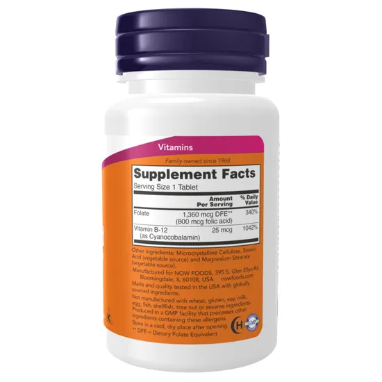 NOW Foods Vitamin B-12 With Folic Acid 1000mcg Lozenges 250 Loz