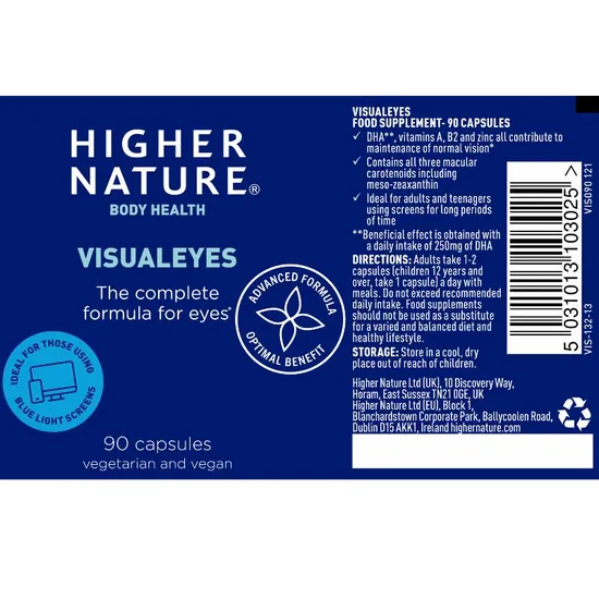 Higher Nature Visual Eyes Vegetable Capsules 30 Capsules