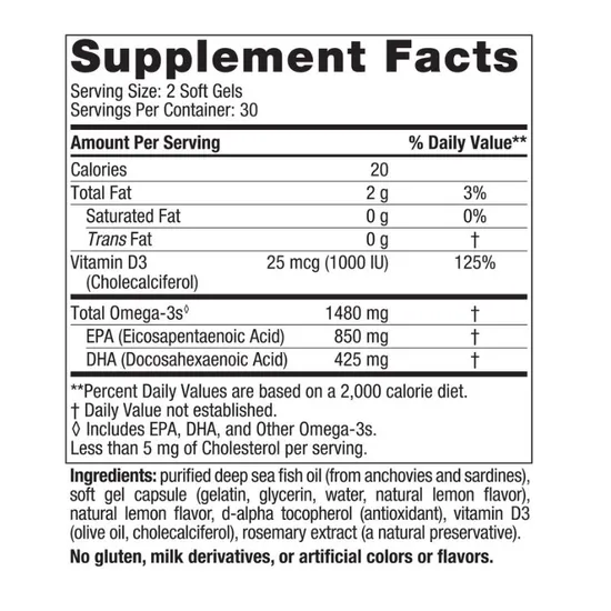 Nordic Naturals Ultimate Omega Xtra 1480mg Lemon 60 Softgels