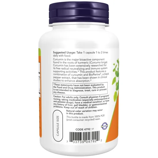 NOW Foods Turmeric Curcumin With BioPerine Capsules 90 Capsules
