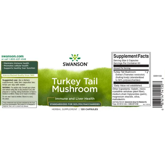 Swanson Turkey Tail Mushroom Capsules 120 Capsules
