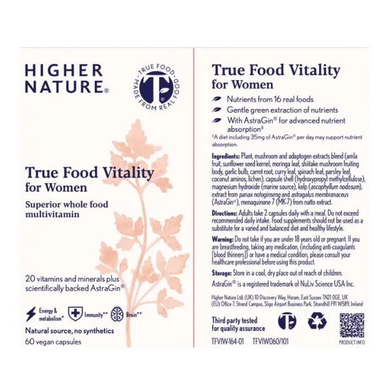 Higher Nature True Food Vitality For Woman Capsules 60 Capsules