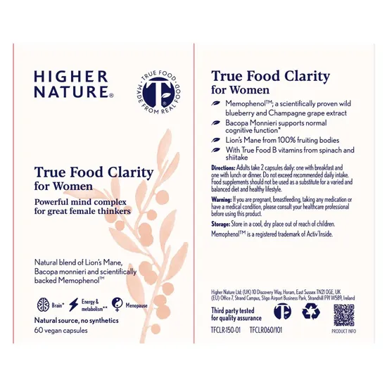 Higher Nature True Food Clarity For Women Capsules 60 Capsules