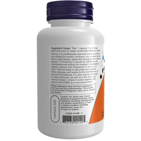 NOW Foods Taurine 500mg Capsules 100 Capsules