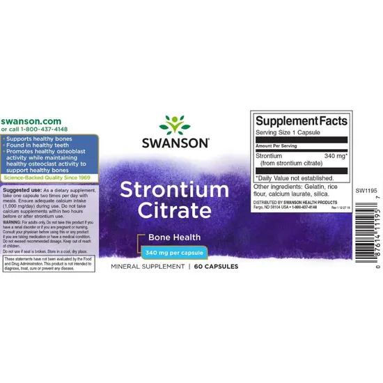 Swanson Strontium Citrate 340mg Capsules 60