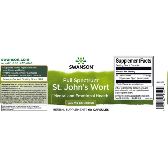 Swanson St. John's Wort Capsules 375mg - 60 Capsules