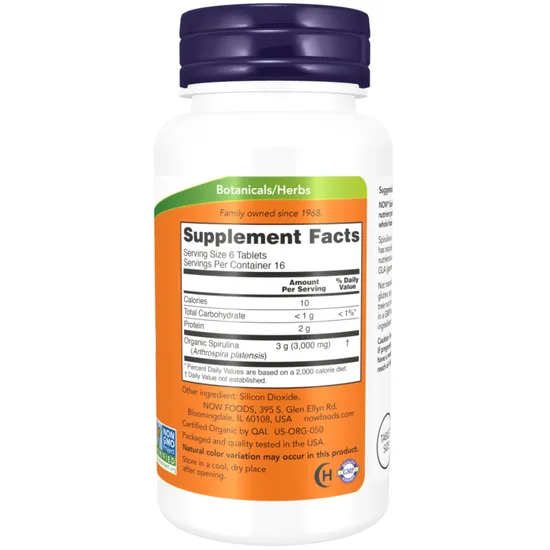 NOW Foods Spirulina Organic 500mg Tablets 100 Tablets