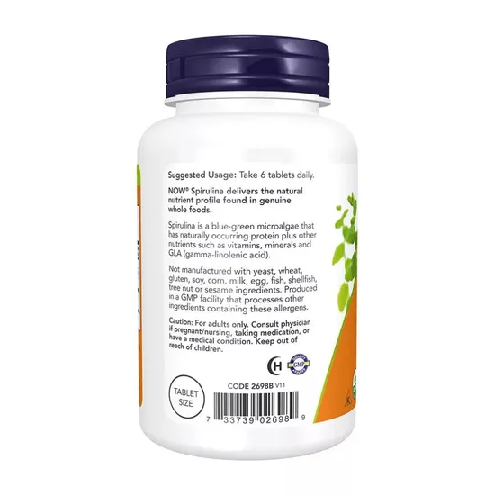 NOW Foods Spirulina Organic 500mg Tablets 100 Tablets