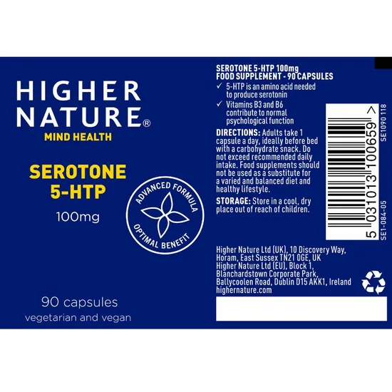 Higher Nature Serotone 5-HTP 100mg Vegetable Capsules 30 Capsules