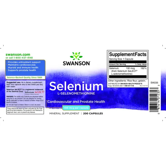 Swanson Selenium 100mcg Capsules 200 Capsules