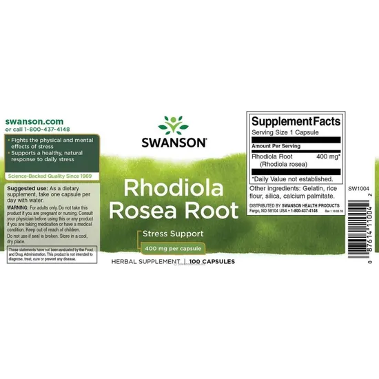 Swanson Rhodiola Rosea Root 400mg Capsules 100 Capsules