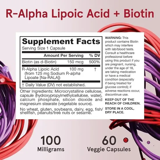 Jarrow Formulas R-Alpha Lipoic Acid + Biotin 60 Capsules