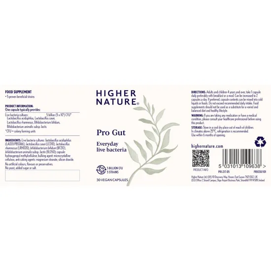 Higher Nature Pro-Gut Vegan Capsules 30 Capsules