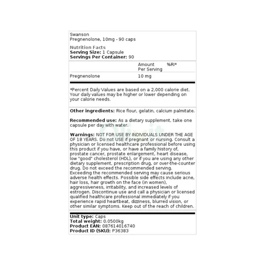 Swanson Pregnenolone 10mg Capsules 90 Capsules