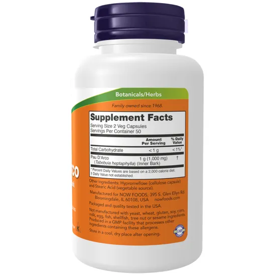 NOW Foods Pau D'Arco 500mg Capsules 100 Capsules