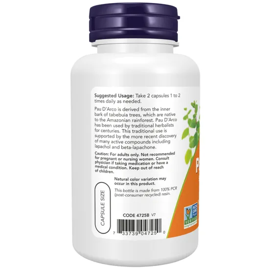 NOW Foods Pau D'Arco 500mg Capsules 100 Capsules